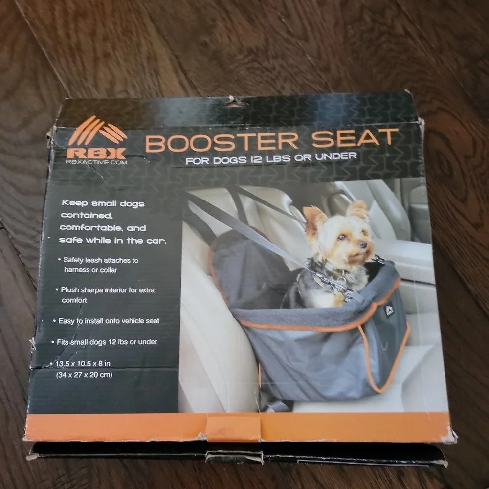 New in Box RBX Booster Seat For Dogs Up To 12lbs Gray And Orange